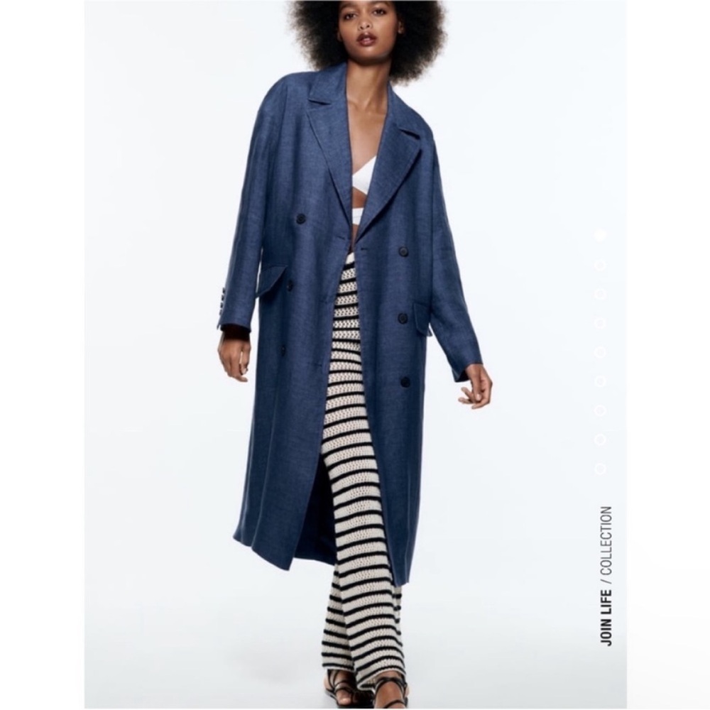 Zara ‘Limited Edition’ Linen Blue Long Coat
